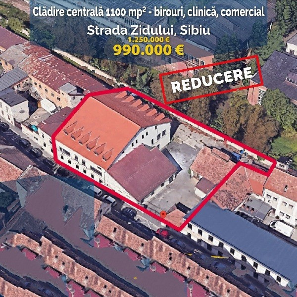 Cladire in centrul Sibiului, 1100 mpu - birouri - clinica - comercial 